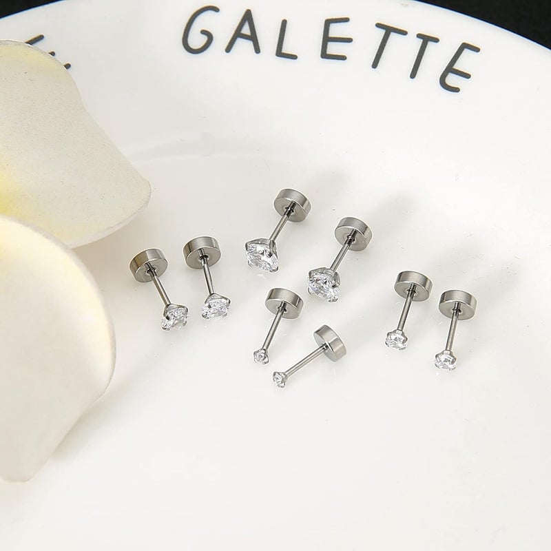 MJust Titanium Earrings Set for Sensitive Ears 20 Gauge Pure Titanium Cartilage Earring Ball Cubic Zirconia G23 Hypoallergenic Flat Back Earrings Studs - Image 5